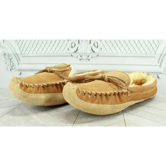 LL Bean Kids Brown Suede Wicked Good Shearling Lined Moccasin Slipper Size 6 - Picture 2 of 9